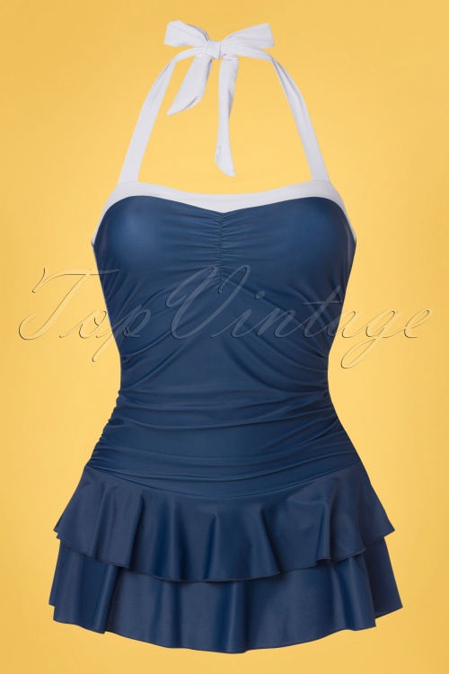 Pussy Deluxe - 50s Classic Lovely Chic Halter Swimsuit in Navy 2