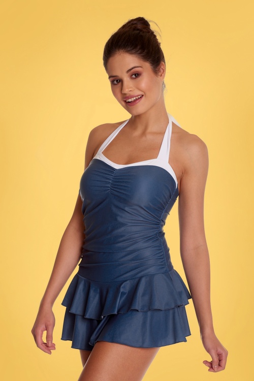 Pussy Deluxe - 50s Classic Lovely Chic Halter Swimsuit in Navy