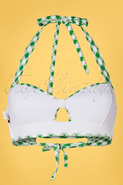 Unique Vintage - 50s Mrs. West Halter Bikini Top in Green and White 5