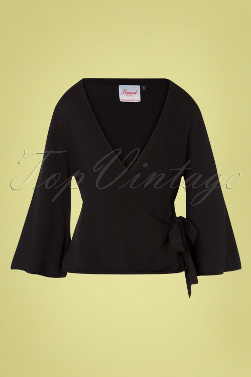 Banned Retro - Wrap Cardi Années 70 en Noir