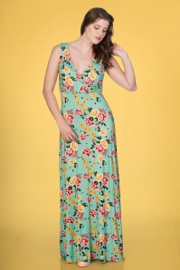 Banned Retro - Oriental Bloom Maxi Dress Années 60 en Menthe