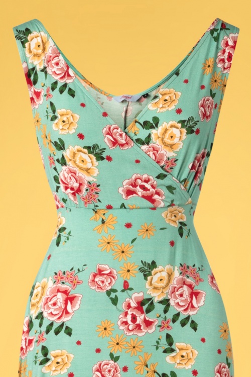 Banned Retro - Oriental Bloom Maxi Dress Années 60 en Menthe 3