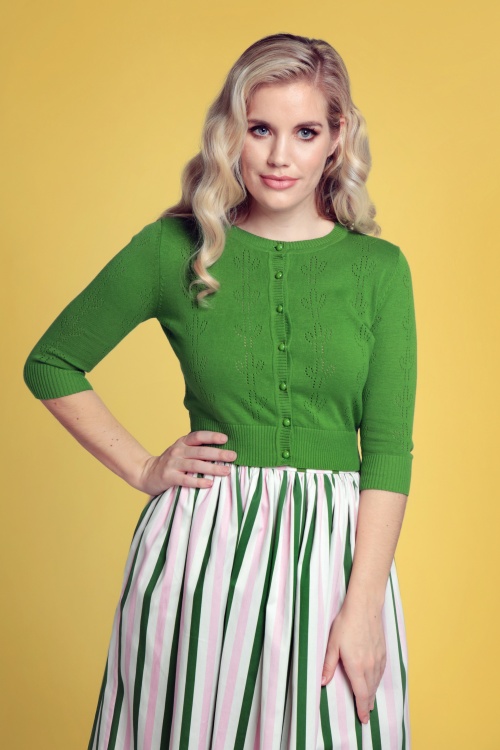 Collectif Clothing - 50s Fortuna Cactus Cardigan in Green 2