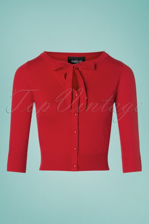 Collectif Clothing - Charlene Plain Cardigan Années 50 en Rouge