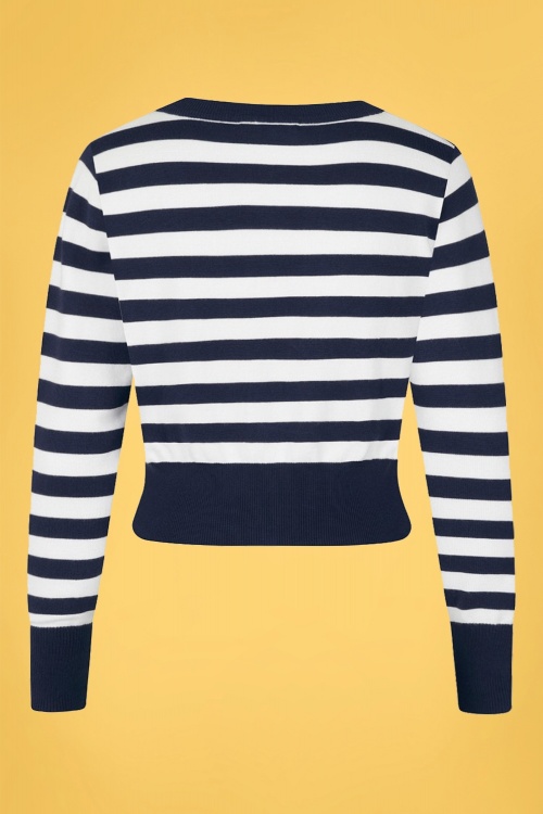 Collectif Clothing - Purdy Nautical Striped Cardigan Années 50 en Bleu Marine et Blanc 3