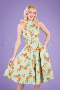 Hearts & Roses - Exklusiv von TopVintage ~ Larissa Swing-Kleid mit Blumenmuster in Mintgrün