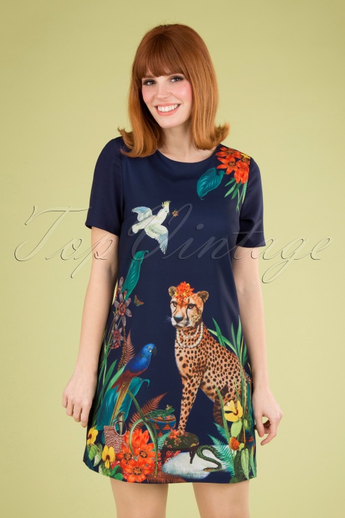 Yumi - Geparden-Tunika-Kleid in Marineblau