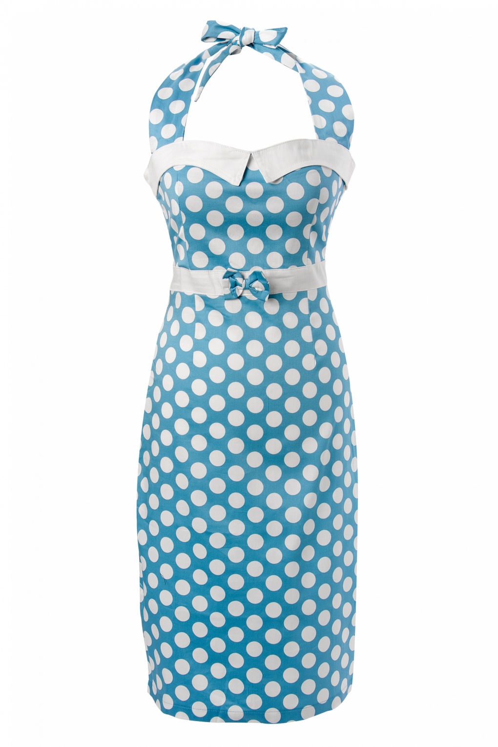 50s Stella Sweetheart pencil dress Baby Blue polka dot