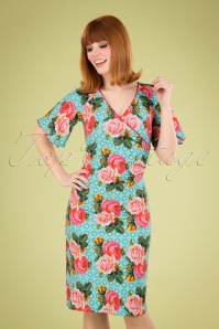 Tante Betsy - 60s Lila Savon Rose Dress in Turquoise 3