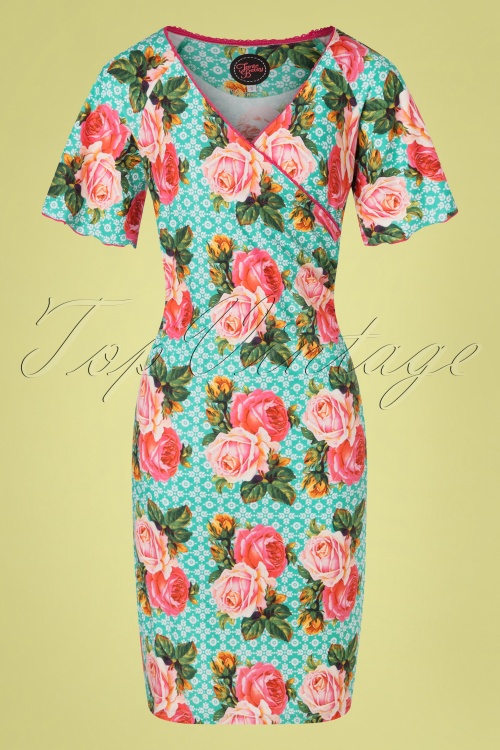 Tante Betsy - 60s Lila Savon Rose Dress in Turquoise 2
