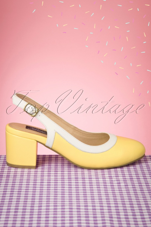 Lola Ramona ♥ Topvintage - Eve Pastello slingback pumps in gebroken wit en geel 3
