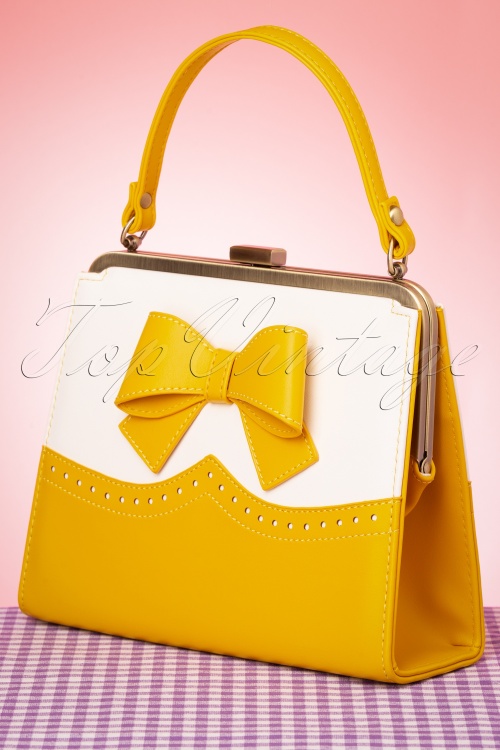 Lola Ramona ♥ Topvintage - Inez Classica tas in geel en wit 3