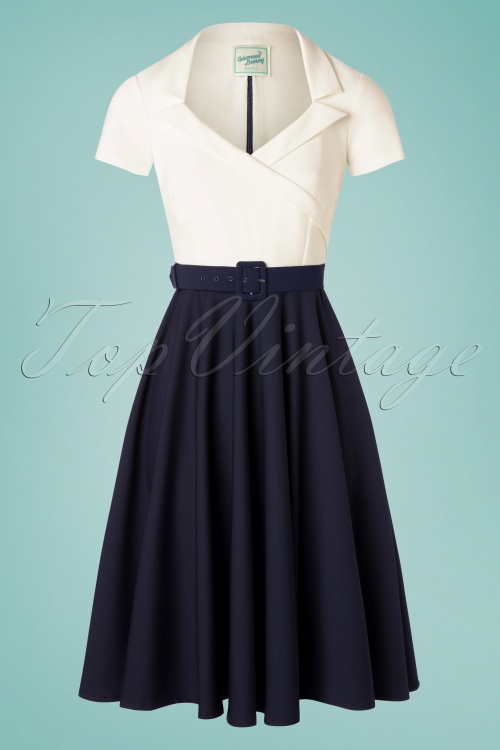 Glamour Bunny - Lila Swing-Kleid in Weiß und Marineblau