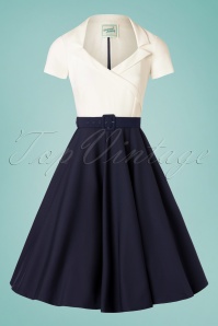 Glamour Bunny - 50s Lila Swing Dress in White and Navy 2