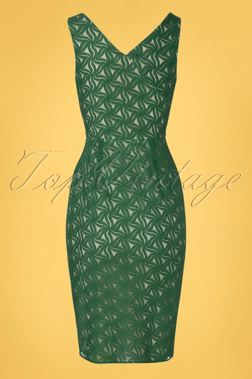 Rebel Love Clothing - 50s Jungle Jive Lace Sarong Pencil Dress in Green 4
