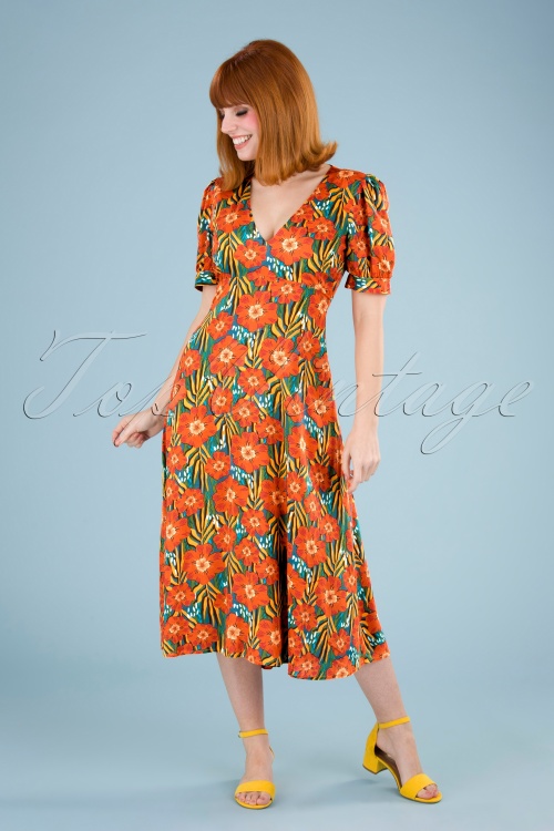 Traffic People - Mia swingjurk met bloemenprint in oranje