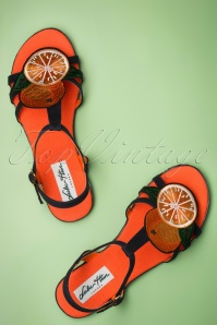 Lulu Hun - Lottie Orange Sandals Années 60 en Bleu Marine