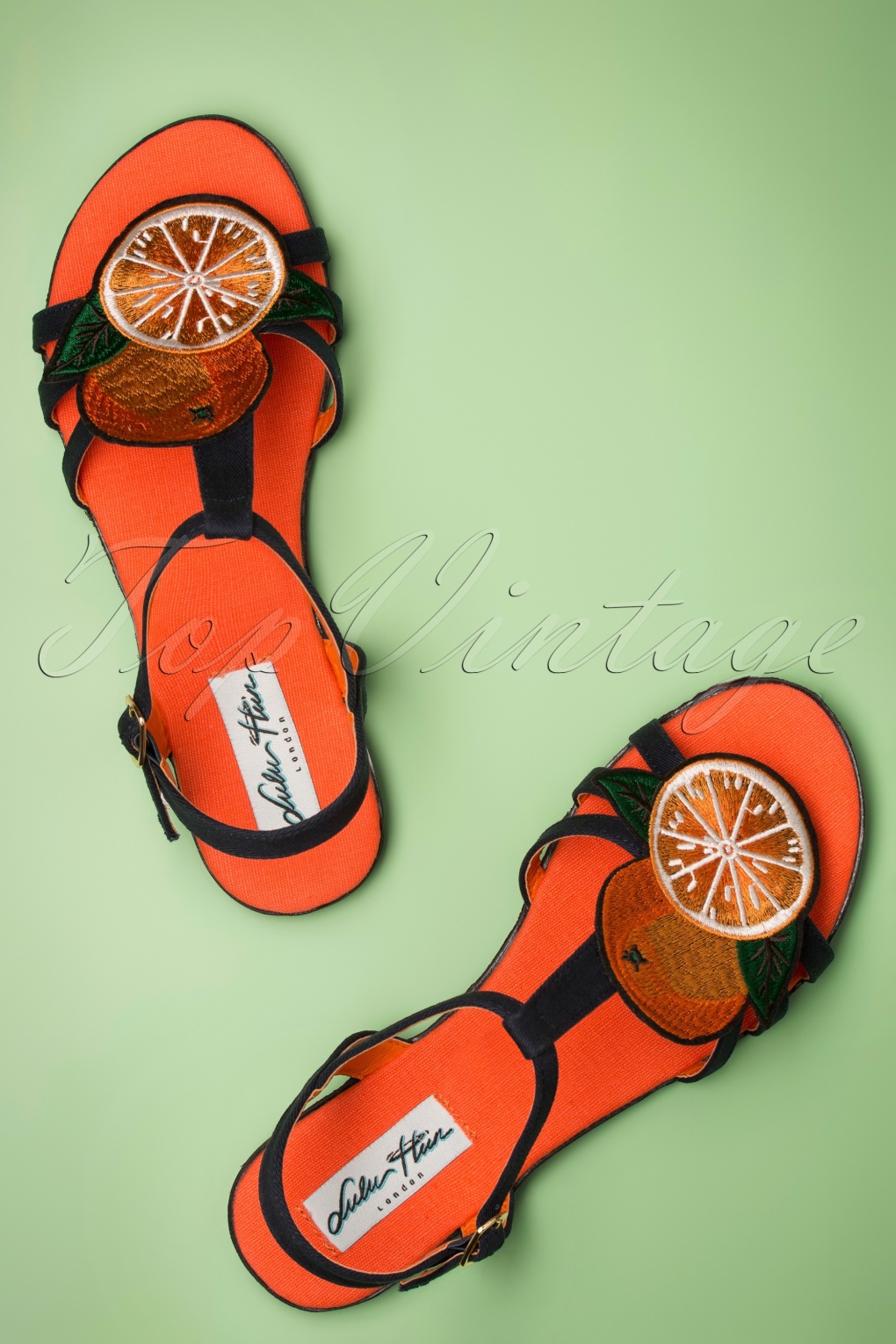Lulu Hun 60s Lottie Orange Sandals in Navy Shop at Topvintage
