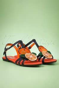 Lulu Hun - Lottie Orange Sandals Années 60 en Bleu Marine 4