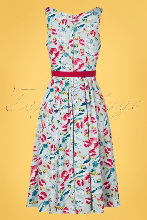 Miss Candyfloss - Bassie Regina swing jurk met bloemenprint in lichtblauw 5