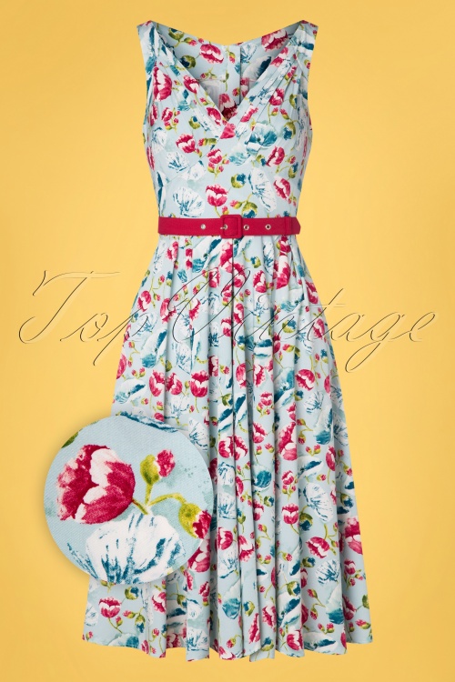 Miss Candyfloss - 50s Bassie Regina Floral Swing Dress in Light Blue 2