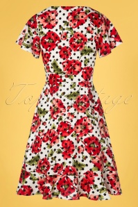 Smashed Lemon - Charina jurk met bloemenpolkadot in ivoor en rood 4