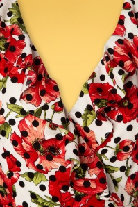 Smashed Lemon - 60s Charina Floral Polkadot Dress in Ivory and Red 5