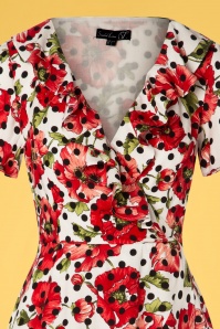 Smashed Lemon - 60s Charina Floral Polkadot Dress in Ivory and Red 3