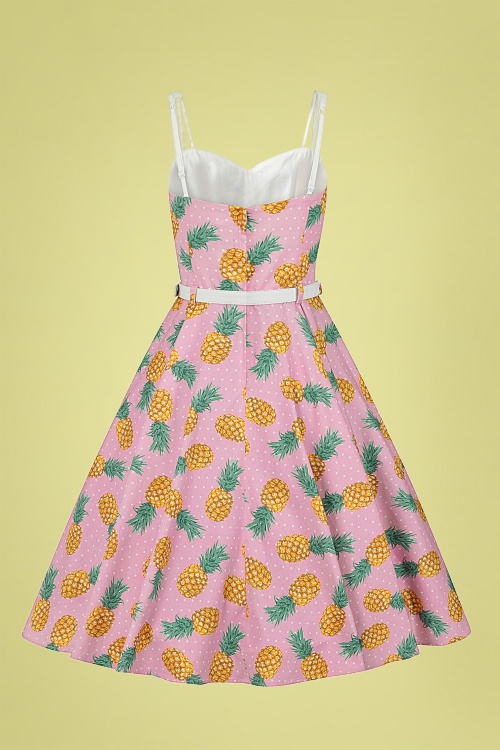 Collectif Clothing - Nova Pineapple Swing Dress Années 50 en Rose 3