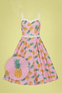 Collectif Clothing - Nova Pineapple Swing Dress Années 50 en Rose