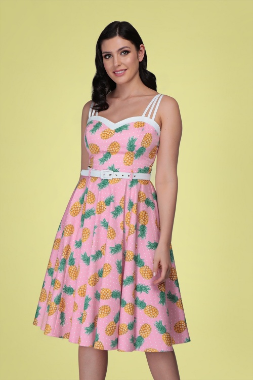 Collectif Clothing - Nova Pineapple Swing Dress Années 50 en Rose 2