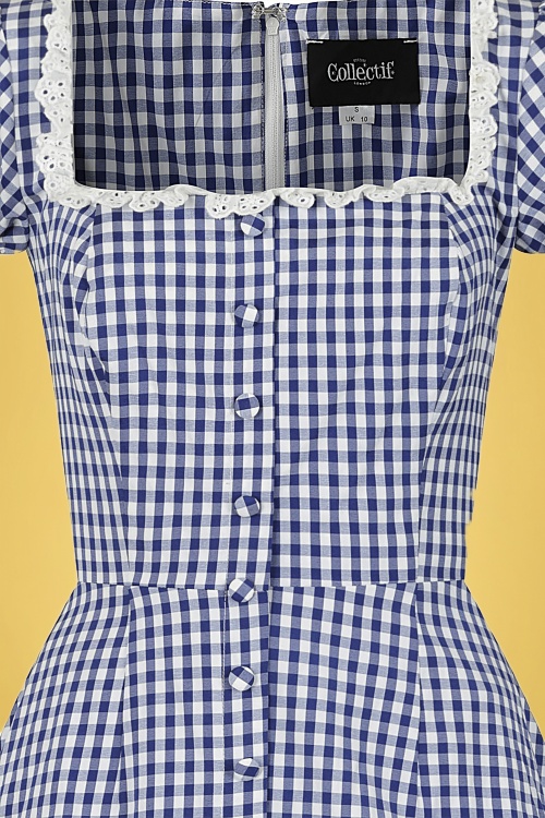 Collectif Clothing - 50s Giulietta Mini Gingham Swing Dress in Blue 3