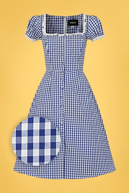 Collectif Clothing - 50s Giulietta Mini Gingham Swing Dress in Blue