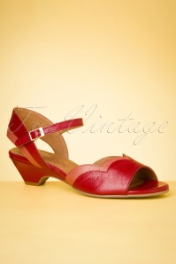 La Veintinueve - Janet lederen sandalen met lage hak in rood en koraal 2