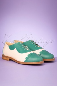 La Veintinueve - 60s Mika Oxford Shoes in Turquoise and Cream