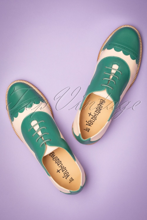 La Veintinueve - 60s Mika Oxford Shoes in Turquoise and Cream 2