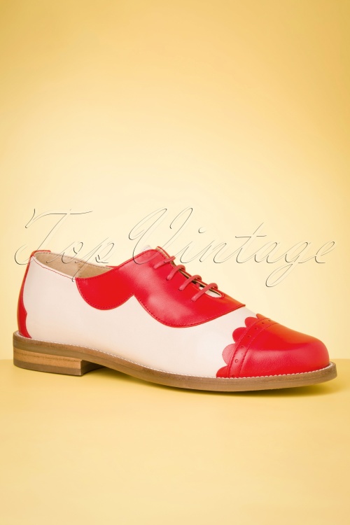 La Veintinueve - Mika Oxford Shoes Années 60 en Rouge et Crème 3