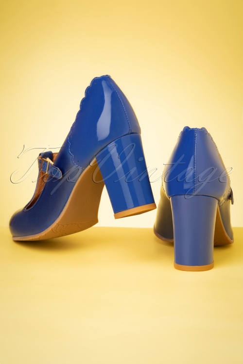 La Veintinueve - Pamela Duotone Leather T-Strap Pumps Années 60 en Bleu 5