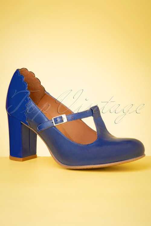 La Veintinueve - Pamela Duotone Leather T-Strap Pumps Années 60 en Bleu 2