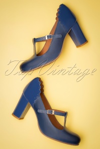 La Veintinueve - Pamela Duotone Leather T-Strap Pumps Années 60 en Bleu