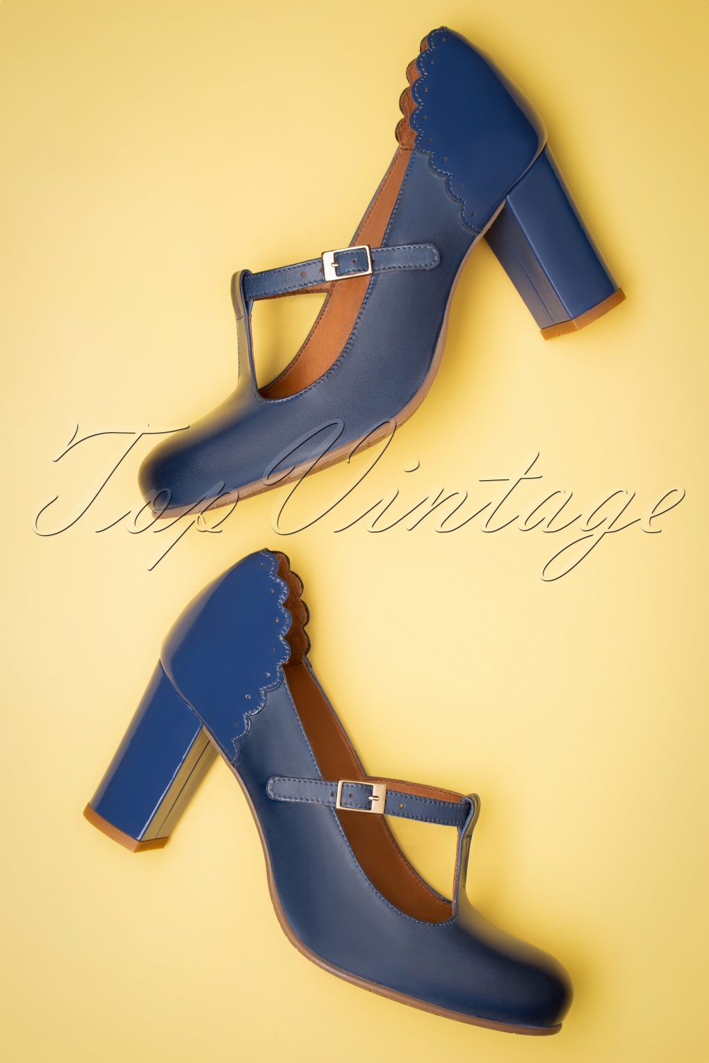 blue t strap heels