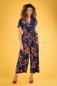 Vintage Chic for Topvintage - Quinty jumpsuit met bloemenprint in marineblauw