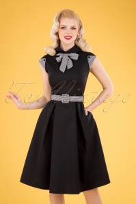 Collectif Clothing - 50s Vanya Crane Swing Dress in Black and Yellow