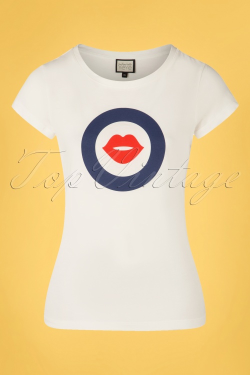 Mademoiselle YéYé - With Kisses T-Shirt Années 60 en Blanc  2