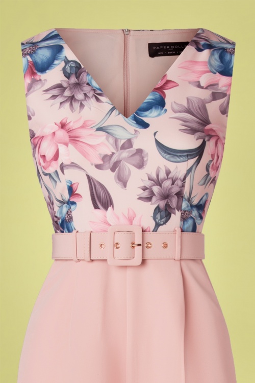 Paper Dolls - 60s Phoebe Floral Culotte Jumpsuit in Powder Pink 3