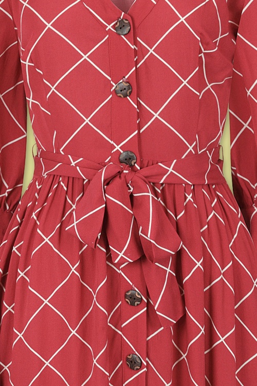 Collectif Clothing - Lauren Harlequin Check Dress Années 70 en Rouge 4