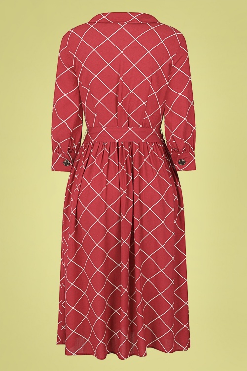 Collectif Clothing - Lauren Harlequin geruite jurk in rood 5