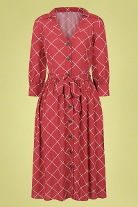 Collectif Clothing - Lauren Harlequin Check Dress Années 70 en Rouge