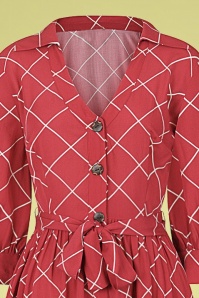 Collectif Clothing - Lauren Harlequin Check Dress Années 70 en Rouge 3