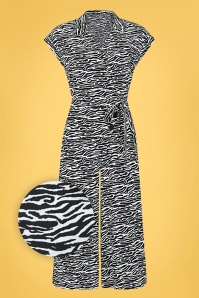 Collectif Clothing - Jodie Zebra Jumpsuit Années 70 en Noir et Blanc